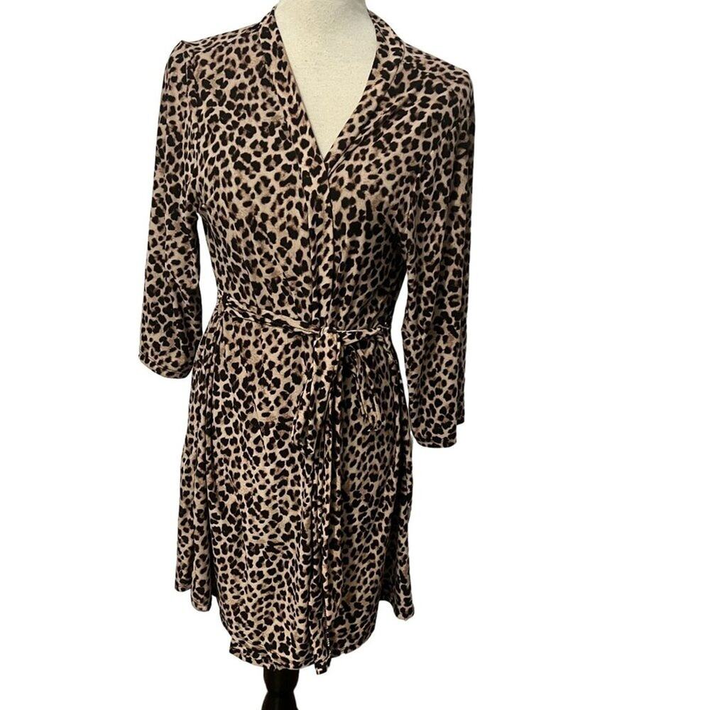 Rene Rofe Womens Leopard Print Bathrobe Robe Medium